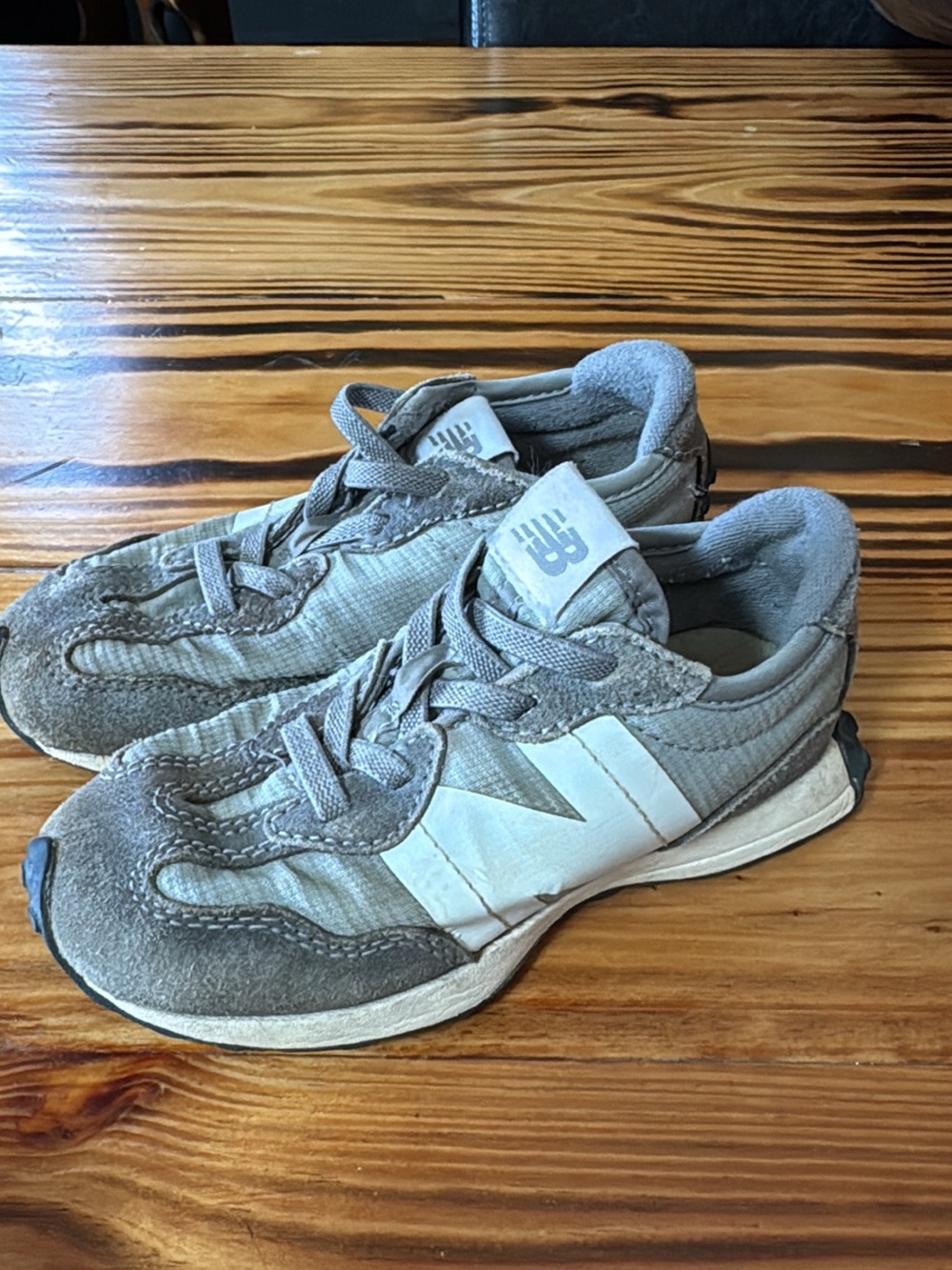 New Balance Gray Suede & White Logo Sneakers